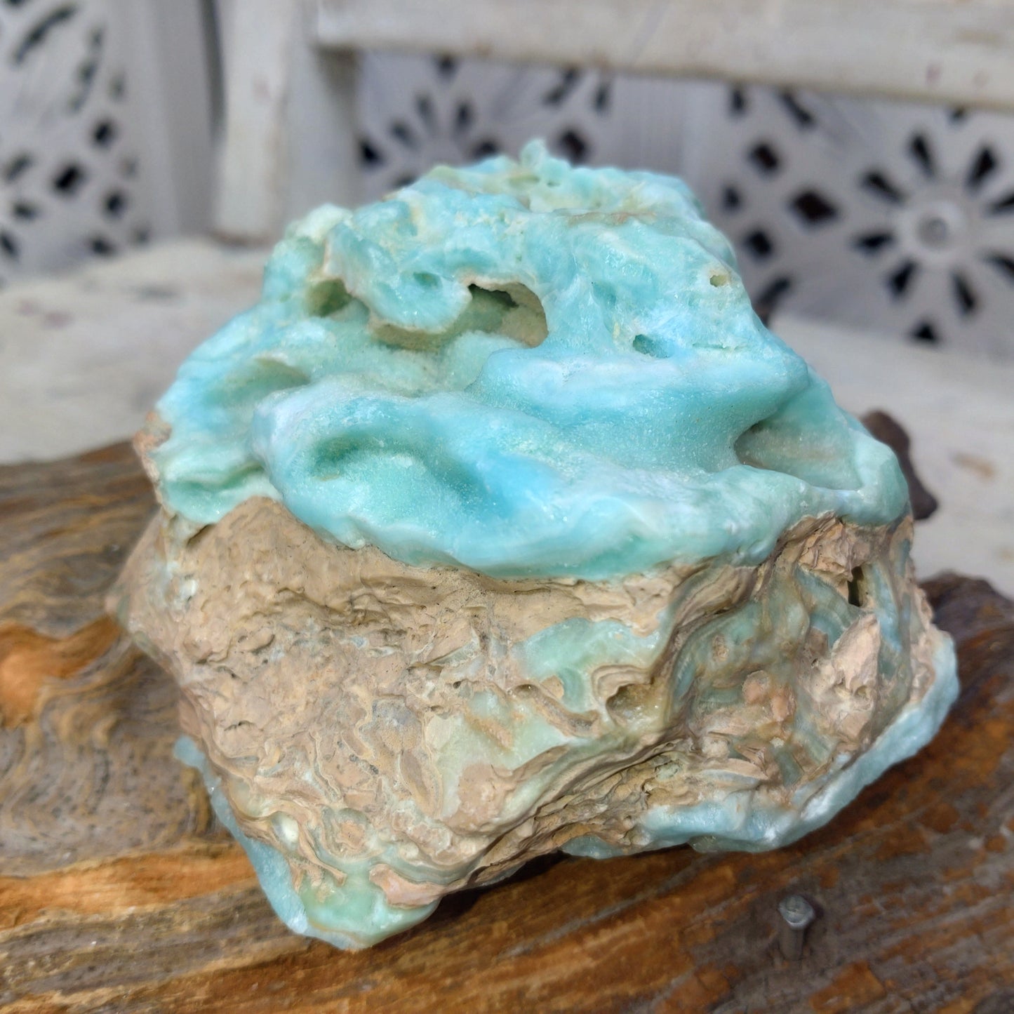 Karibiskt blå aragonit (Carribean blue kalcit), rå naturlig form DSC-4120 Råa